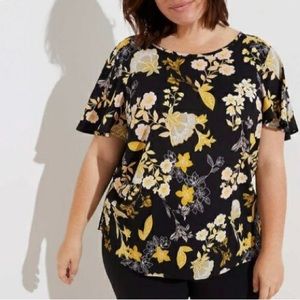 LOFT Plus Golden Floral Covered Button Sleeve Top